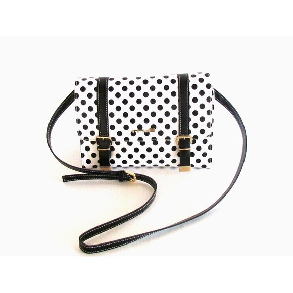 Innue Italy Black/Off white Polka Dot Leather Med Size Designer Shoulder Bag - Picture 1 of 13